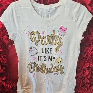 Justice Girls White Birthday T-Shirt Size 10